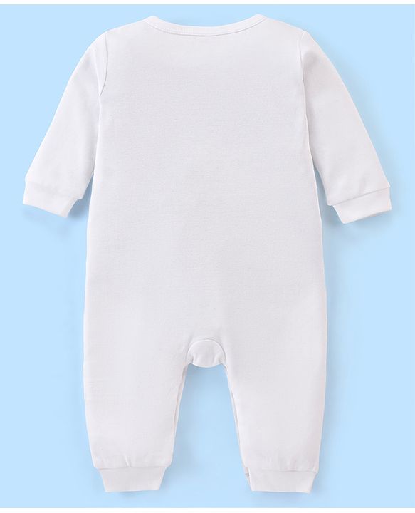 Babyhug 100% Cotton Knit Full Sleeves Baptism Romper with Bow - White