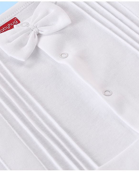 Babyhug 100% Cotton Knit Full Sleeves Baptism Romper with Bow - White
