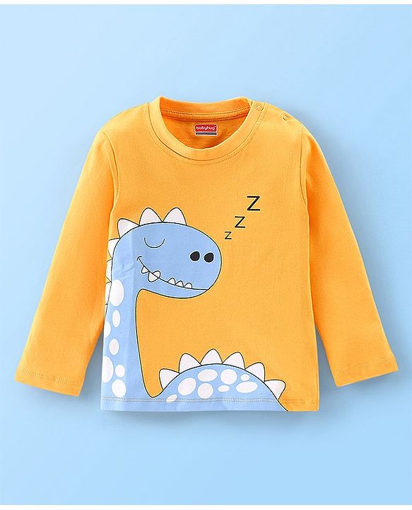 Babyhug Cotton Knit Full Sleeves Night Suit with Dino Print - Yellow