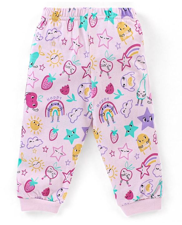 Babyhug Cotton Knit Full Sleeves Night Suit With Fruits Print - Pink