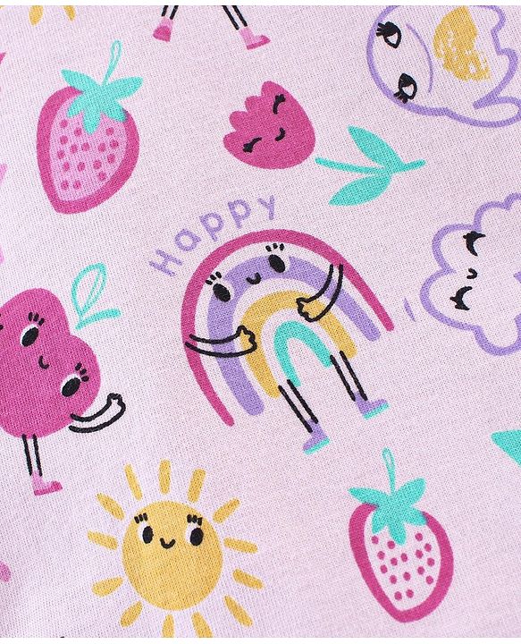 Babyhug Cotton Knit Full Sleeves Night Suit With Fruits Print - Pink