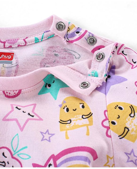 Babyhug Cotton Knit Full Sleeves Night Suit With Fruits Print - Pink