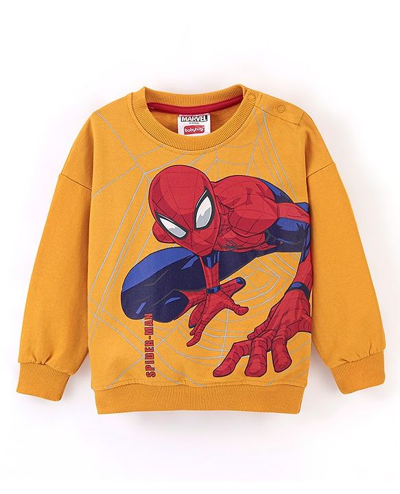Babyhug Cotton Knit Full Sleeves Sweatshirt Spiderman Graphics Print - Yellow