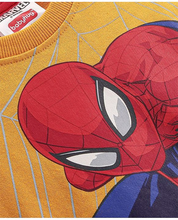 Babyhug Cotton Knit Full Sleeves Sweatshirt Spiderman Graphics Print - Yellow