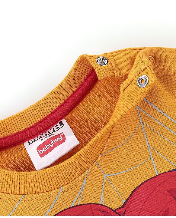 Babyhug Cotton Knit Full Sleeves Sweatshirt Spiderman Graphics Print - Yellow