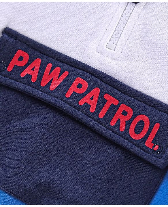 Babyhug Cotton Knit Full Sleeves Cut & Sew Sweatshirt With Hood & Paw Patrol Graphics - Blue & White