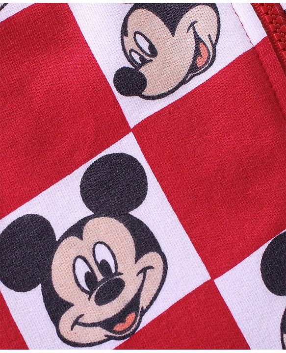Babyhug Cotton Knit Full Sleeves Hooded Sweat Jacket with Mickey Mouse Print - Red