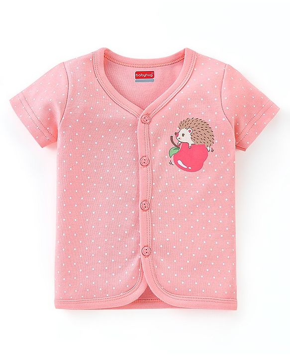 Babyhug 100% Cotton Half Sleeves Front Open Printed Vests  Pack of 3 - Pink & Yellow