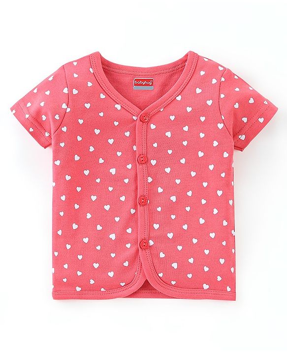 Babyhug 100% Cotton Half Sleeves Front Open Printed Vests  Pack of 3 - Pink & Yellow