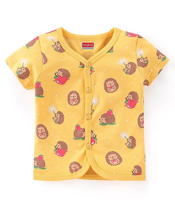 Babyhug 100% Cotton Half Sleeves Front Open Printed Vests  Pack of 3 - Pink & Yellow