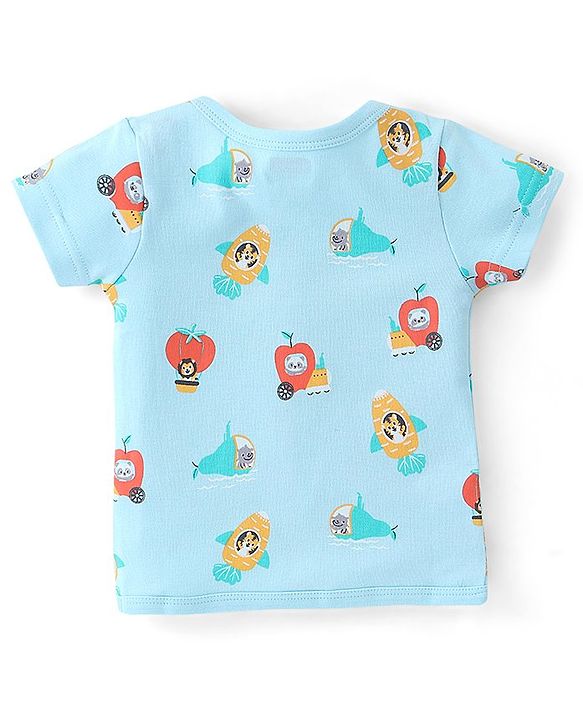 Babyhug 100%  Cotton Knit Half Sleeves Front Open Vest Lion Print Pack of 3 - Multicolour