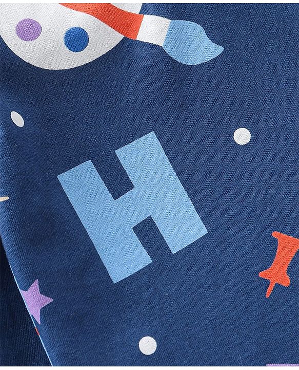Babyhug Cotton Knit Full Sleeves Clock Printed Night Suit - Navy Blue