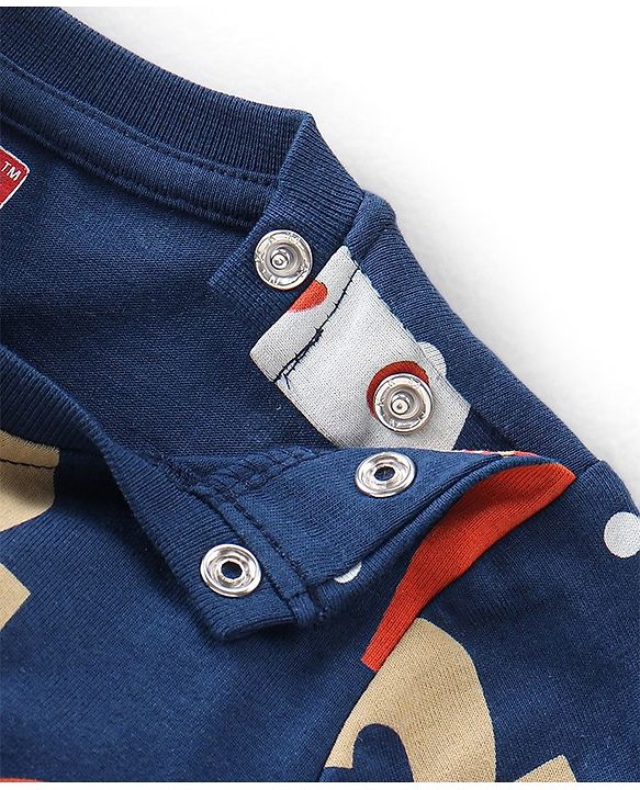 Babyhug Cotton Knit Full Sleeves Clock Printed Night Suit - Navy Blue