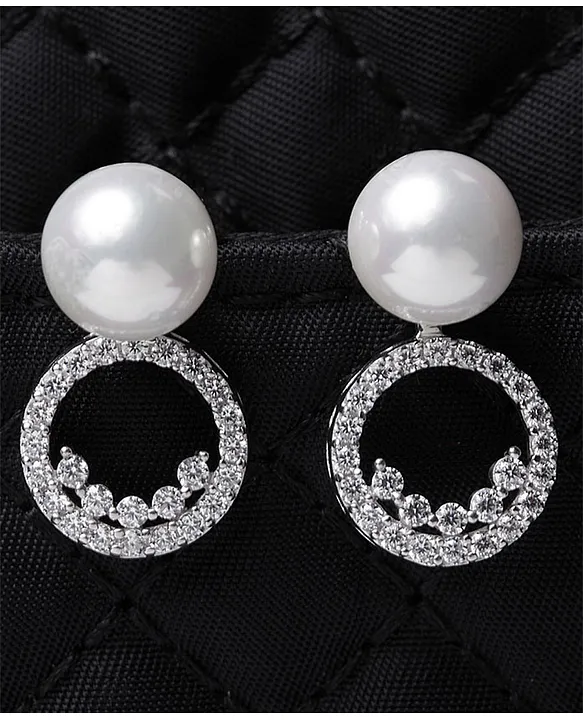 925 Sterling Silver Pearl Detach Earrings | Rhodium Plated, Swiss Zirconia, Screw Back | Gift high quality for Women & Girls