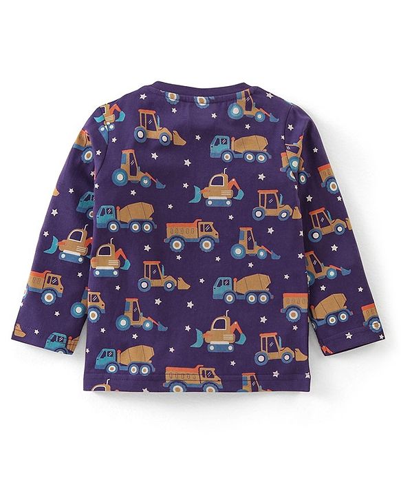 Babyhug Cotton Knit Full Sleeves Night Suit with Trucks Print - Purple