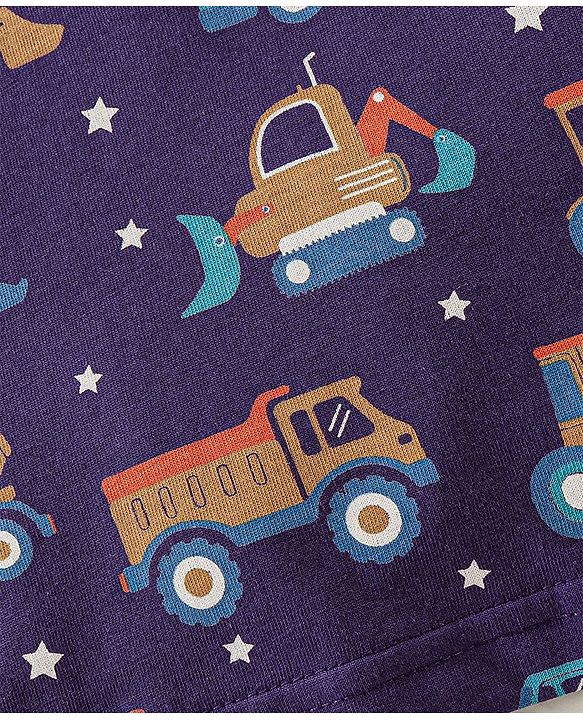 Babyhug Cotton Knit Full Sleeves Night Suit with Trucks Print - Purple