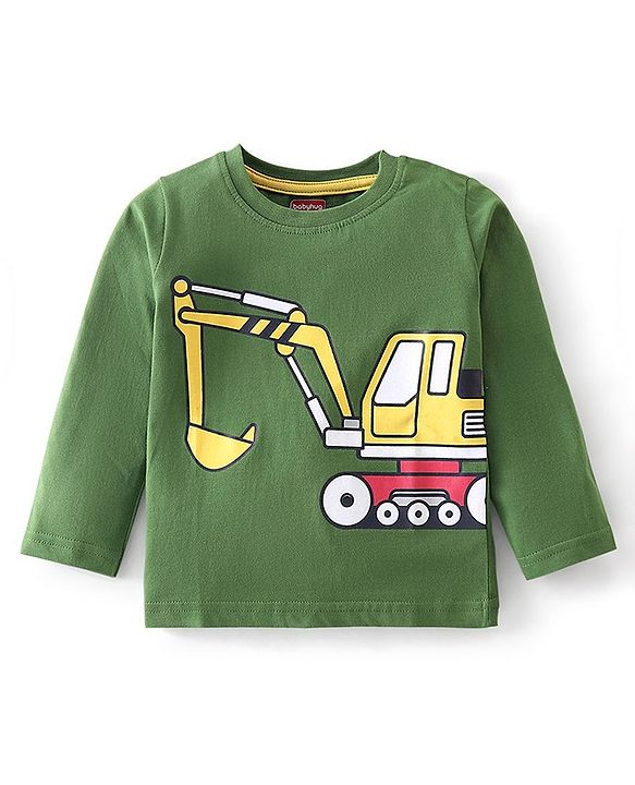 Babyhug Single Jersey Full Sleeves Night Suit With JCB Print - Green & Yellow