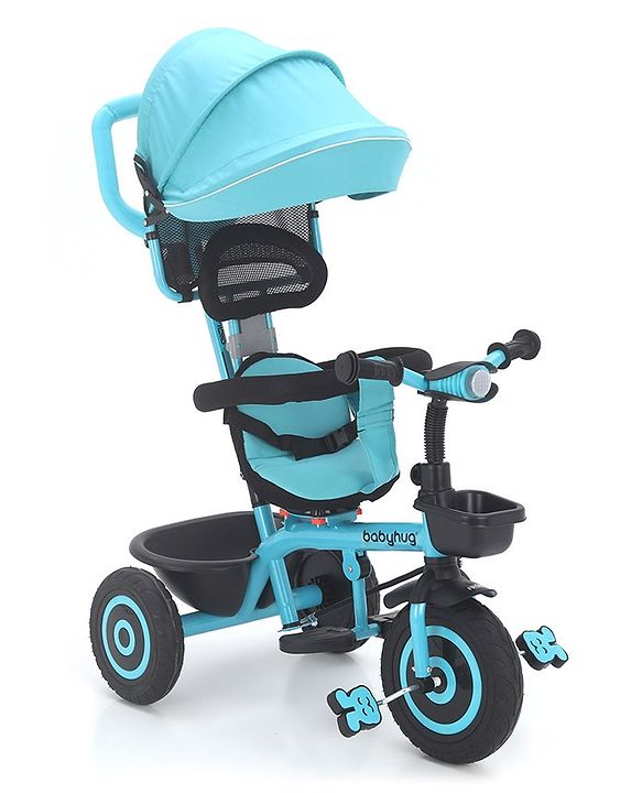 Babyhug Plug & Play Tricycle with Air Wheel Canopy & Parental Handle - Blue