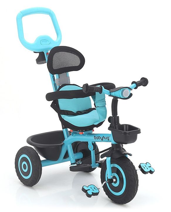 Babyhug Plug & Play Tricycle with Air Wheel Canopy & Parental Handle - Blue
