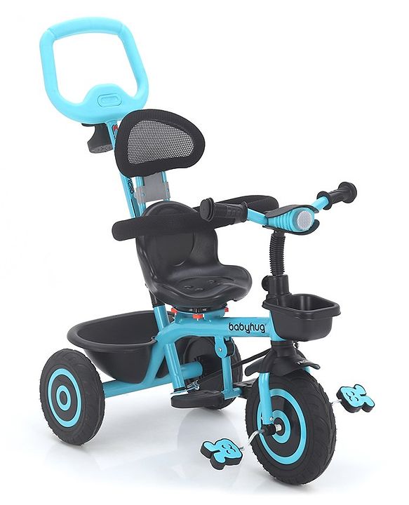Babyhug Plug & Play Tricycle with Air Wheel Canopy & Parental Handle - Blue