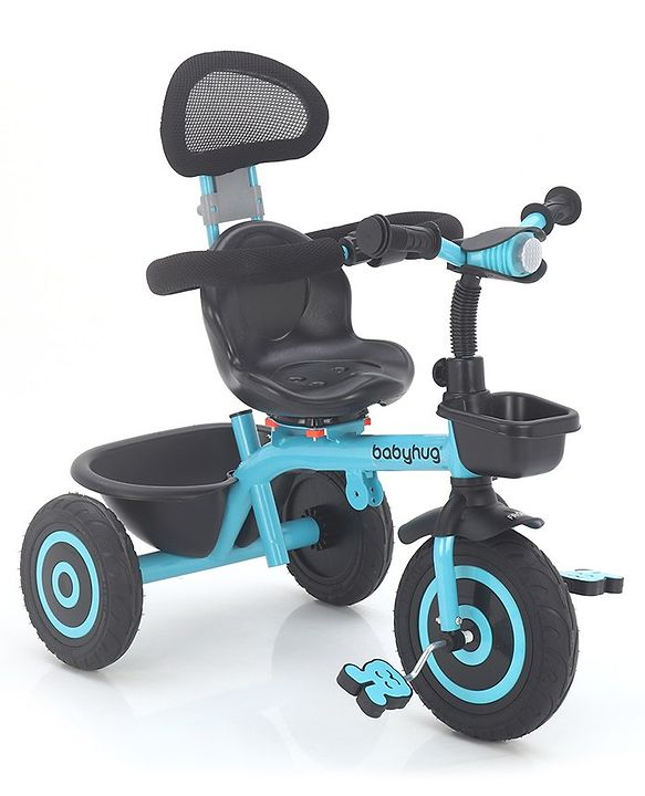 Babyhug Plug & Play Tricycle with Air Wheel Canopy & Parental Handle - Blue