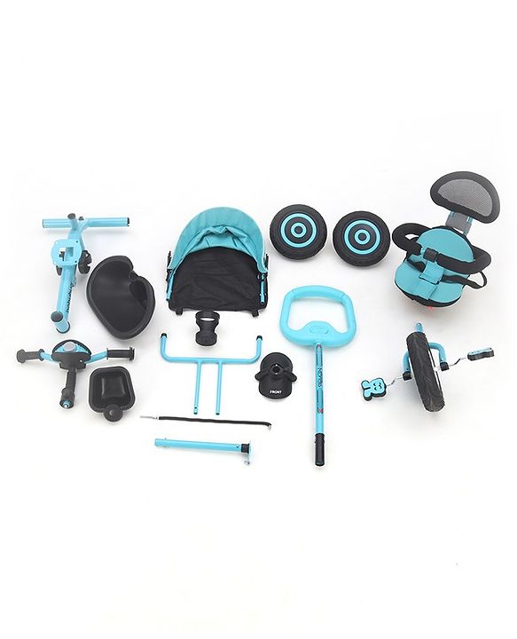 Babyhug Plug & Play Tricycle with Air Wheel Canopy & Parental Handle - Blue