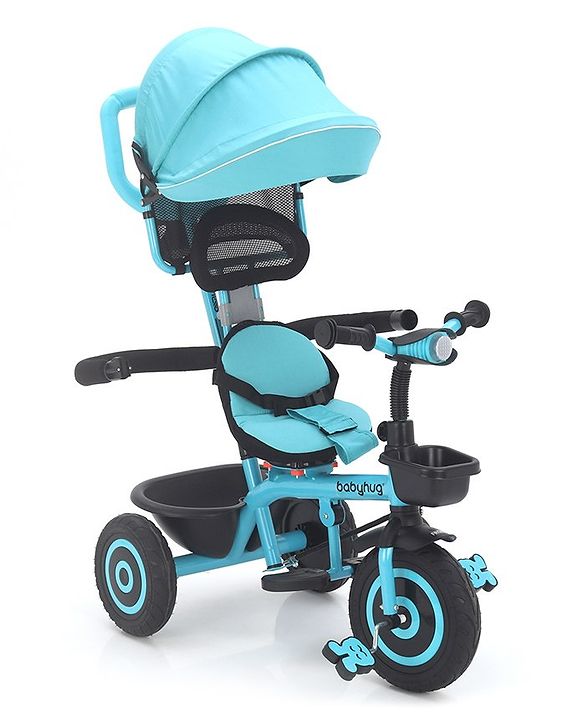 Babyhug Plug & Play Tricycle with Air Wheel Canopy & Parental Handle - Blue