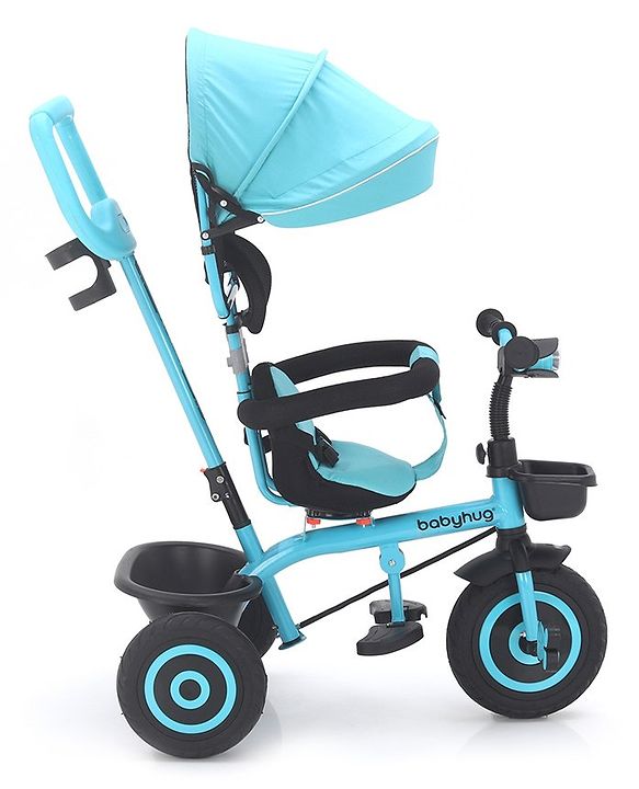 Babyhug Plug & Play Tricycle with Air Wheel Canopy & Parental Handle - Blue