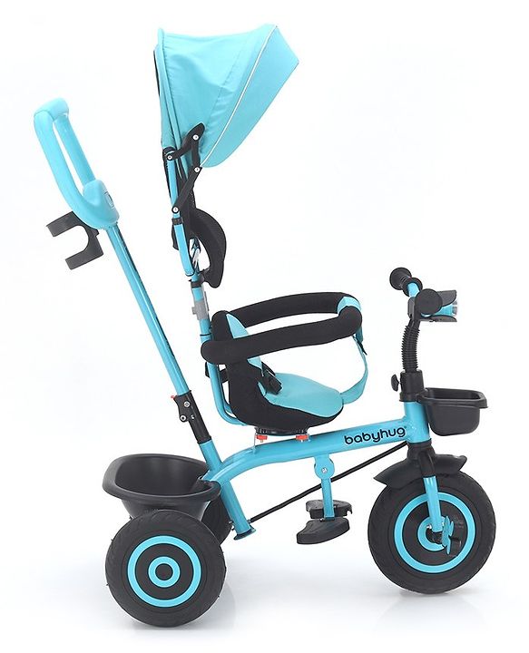 Babyhug Plug & Play Tricycle with Air Wheel Canopy & Parental Handle - Blue