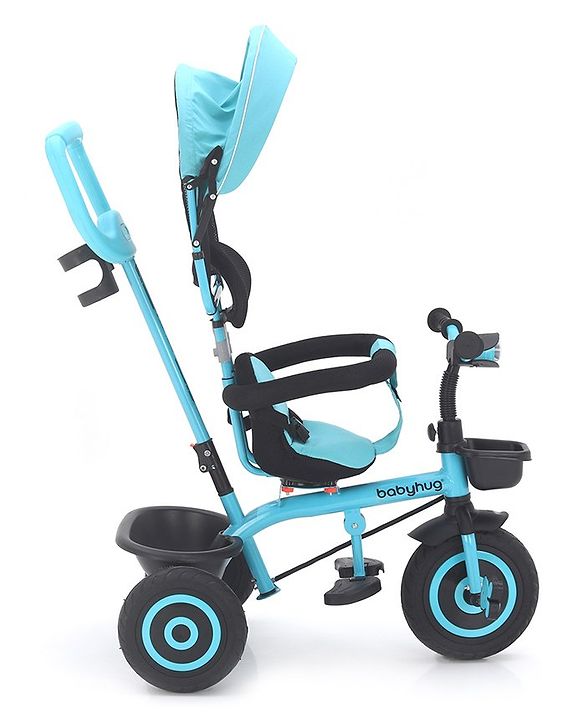 Babyhug Plug & Play Tricycle with Air Wheel Canopy & Parental Handle - Blue