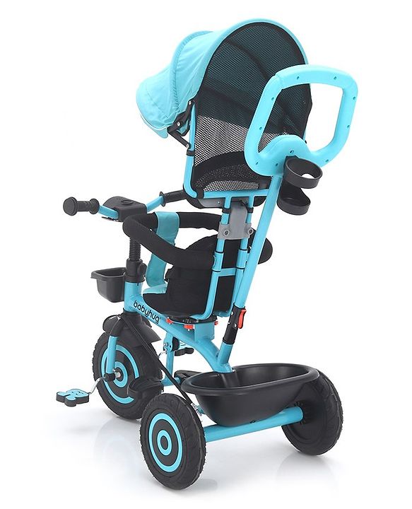 Babyhug Plug & Play Tricycle with Air Wheel Canopy & Parental Handle - Blue