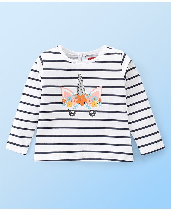Babyhug Cotton Knit Full Sleeves T-Shirts Heart & Unicorn Print - Pink Peach & White