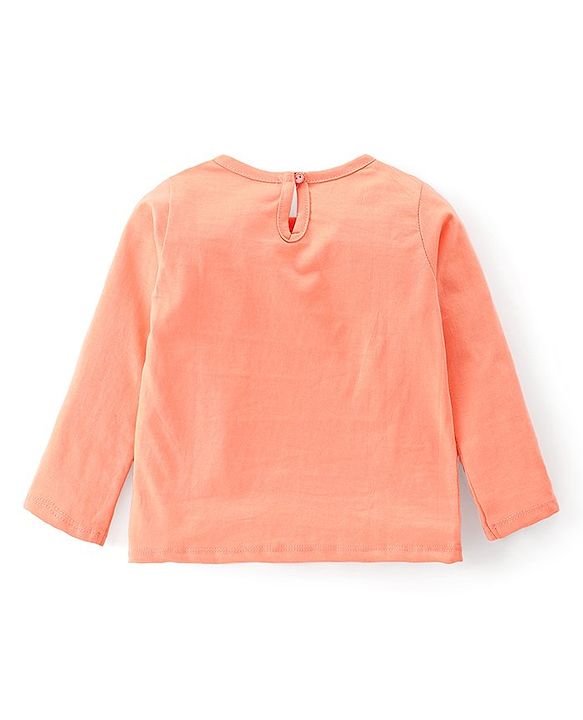 Babyhug Cotton Knit Full Sleeves T-Shirts Heart & Unicorn Print - Pink Peach & White