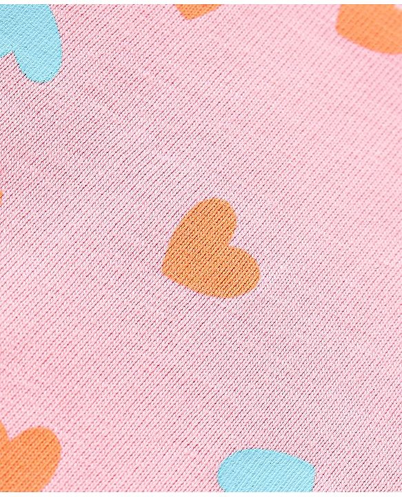 Babyhug Cotton Knit Full Sleeves T-Shirts Heart & Unicorn Print - Pink Peach & White