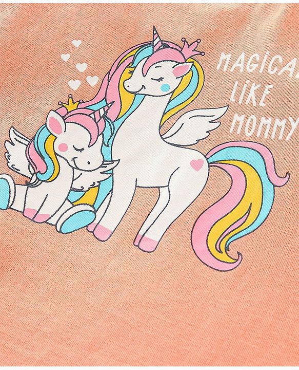 Babyhug Cotton Knit Full Sleeves T-Shirts Heart & Unicorn Print - Pink Peach & White
