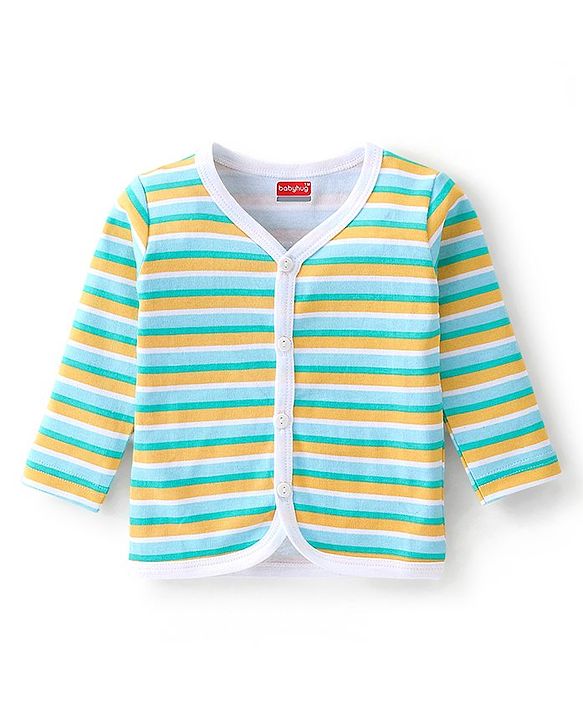 Babyhug Cotton Interlock Knit Full Sleeves Front Open Vests Striped & Frog Print Pack Of 3 - Green White & Yellow