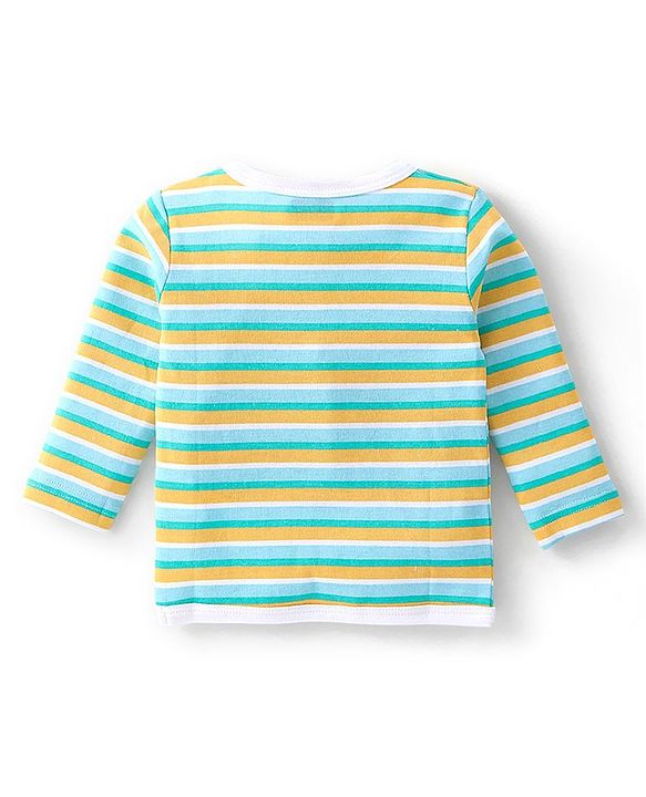 Babyhug Cotton Interlock Knit Full Sleeves Front Open Vests Striped & Frog Print Pack Of 3 - Green White & Yellow