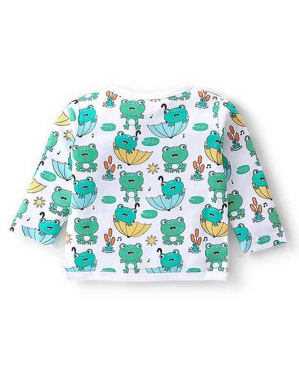 Babyhug Cotton Interlock Knit Full Sleeves Front Open Vests Striped & Frog Print Pack Of 3 - Green White & Yellow