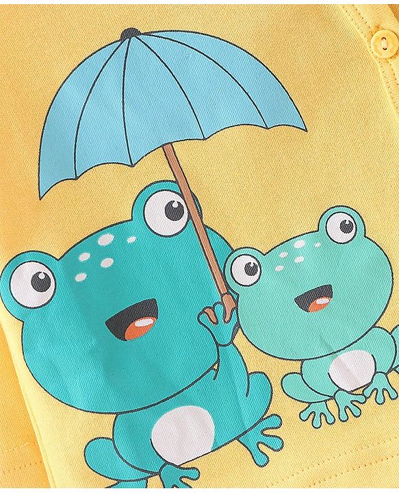 Babyhug Cotton Interlock Knit Full Sleeves Front Open Vests Striped & Frog Print Pack Of 3 - Green White & Yellow