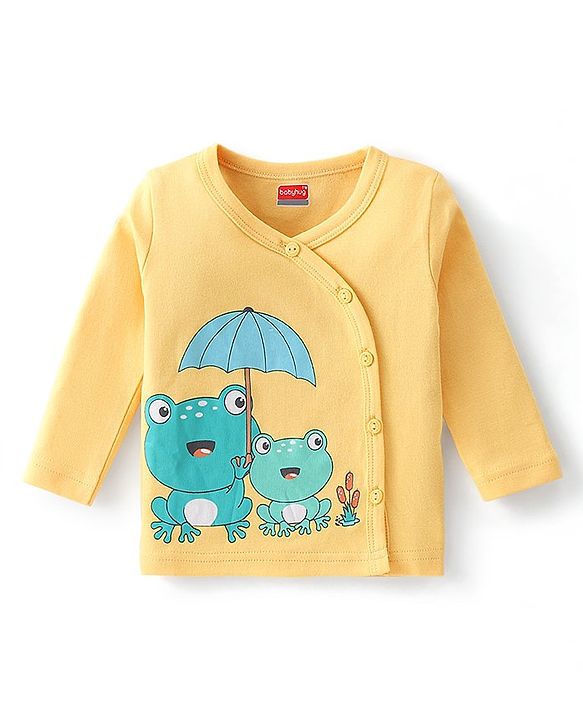 Babyhug Cotton Interlock Knit Full Sleeves Front Open Vests Striped & Frog Print Pack Of 3 - Green White & Yellow