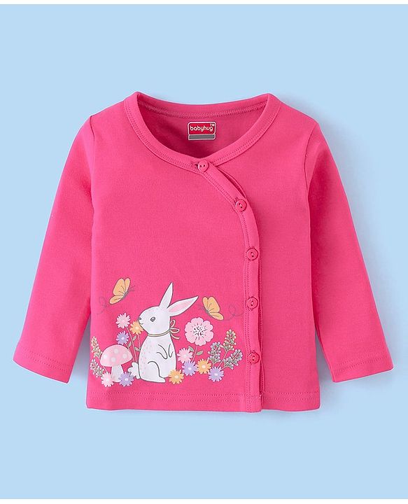 Babyhug 100% Cotton Knit Full Sleeves Front Open Jhablas Bunny Print Pack of 3 - Pink Orange & Purple