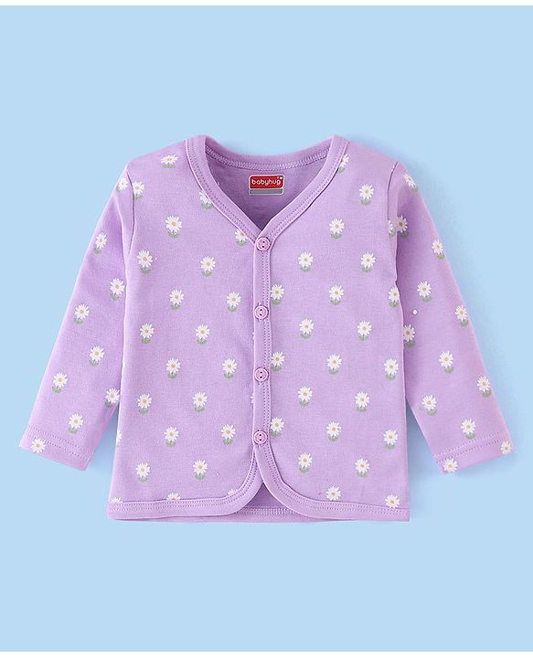 Babyhug 100% Cotton Knit Full Sleeves Front Open Jhablas Bunny Print Pack of 3 - Pink Orange & Purple