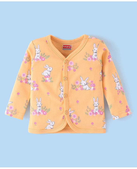 Babyhug 100% Cotton Knit Full Sleeves Front Open Jhablas Bunny Print Pack of 3 - Pink Orange & Purple