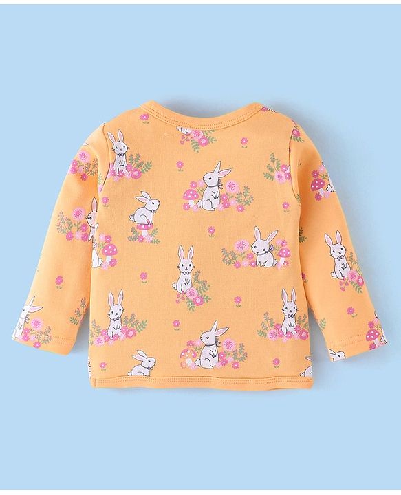 Babyhug 100% Cotton Knit Full Sleeves Front Open Jhablas Bunny Print Pack of 3 - Pink Orange & Purple