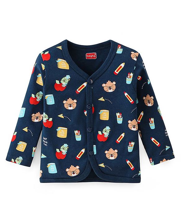 Babyhug 100% Cotton Interlock Knit Front Open Vest Stripes & Bear Print Pack of 3 - Multicolor