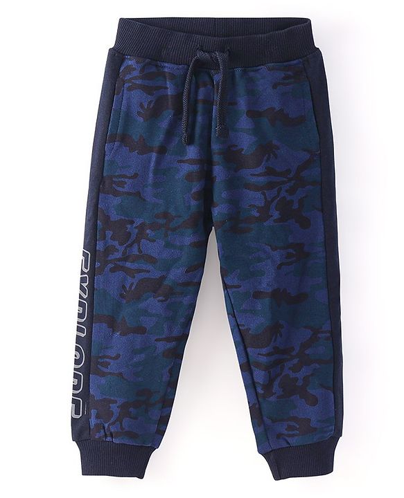 Babyhug Cotton Looper Full Length Lounge Pants Camaflouge Print - Navy Blue