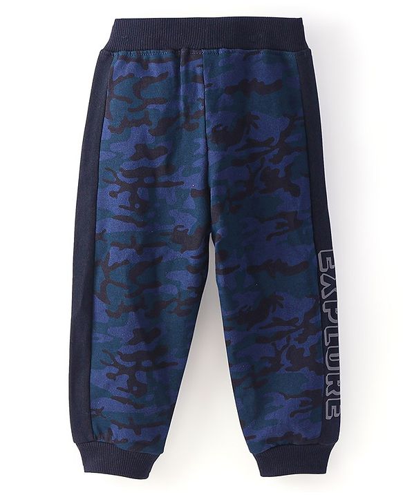 Babyhug Cotton Looper Full Length Lounge Pants Camaflouge Print - Navy Blue