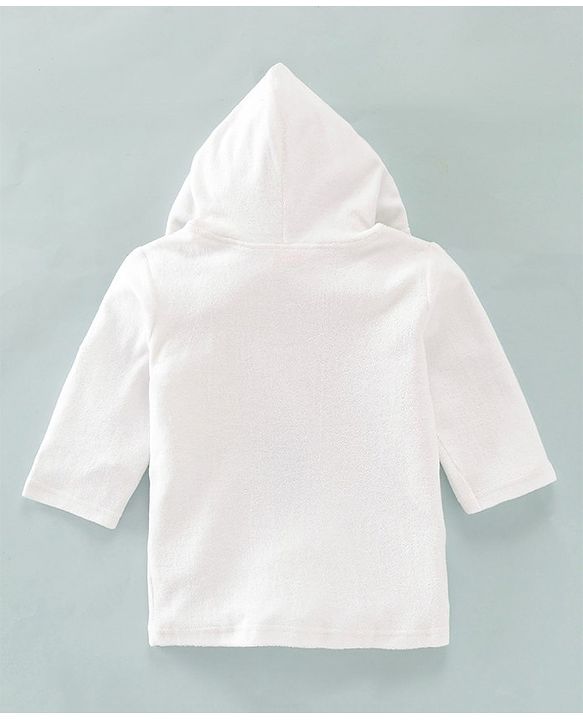 Babyhug Cotton Terry Knit Full Sleeves Solid Color Hooded Bath Robe - White