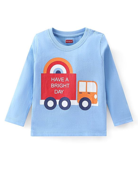 Babyhug Cotton Knit Pack of 3 Full Sleeves T-Shirts with Construction Vehicles Graphic Print - Red & Blue