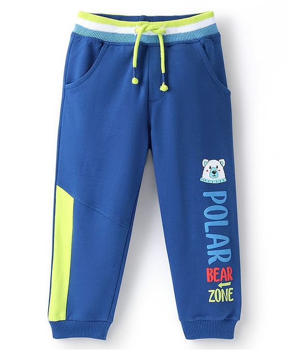 Babyhug Cotton Looper Full Length Lounge Pant Text Print- Blue